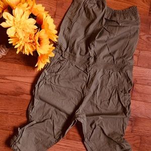 Strapless Khaki Capri Jumpsuit